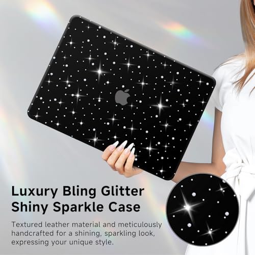 Diamond Case for MacBook Air 13 inch 2022-2018 M1 A2337 A2179 A1932, Luxury Bedazzled Bling Shiny Sparkle Glitter Texutured PU Leather Hard Shell Case & Keyboard Cover for Mac Air 13, Black - color: # Diamond