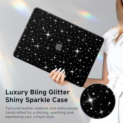 Diamond Case for MacBook Air 13 inch 2022-2018 M1 A2337 A2179 A1932, Luxury Bedazzled Bling Shiny Sparkle Glitter Texutured PU Leather Hard Shell Case & Keyboard Cover for Mac Air 13, Black - color: # Diamond