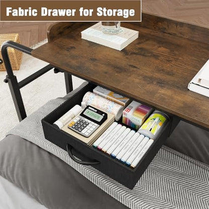 GiftGo Over Bed Table with Wheels, Recliner Table Bed Desk, Adjustable Height and Length Laptop Table with Storage Drawer Metal Leg for Bedroom Home Office Hospital (Rustic Brown, 39.3" to 55.1") - color: Rustic Brown