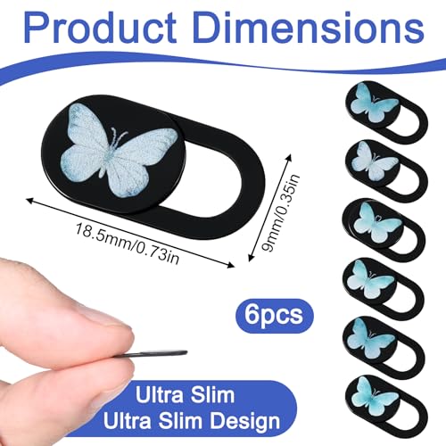 6 Pcs Laptop Camera Cover Slide 0.73''x0.35'' Butterfly Design Ultra-Thin Webcam Cover Slide Slide-Web Cam Privacy Blocker for Laptop Desktop Computer Cellphone Tablet to Protect Your Privacy Security
