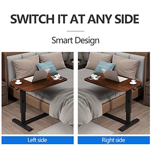 Over Bed Table Pneumatic Adjustable Height Stand Desk with Hidden Wheels USB Ports Pad Slot Mobile Laptop Standing Desk Cart, Podium Table (Walnut, 32X16 inshes) - color: Wanult