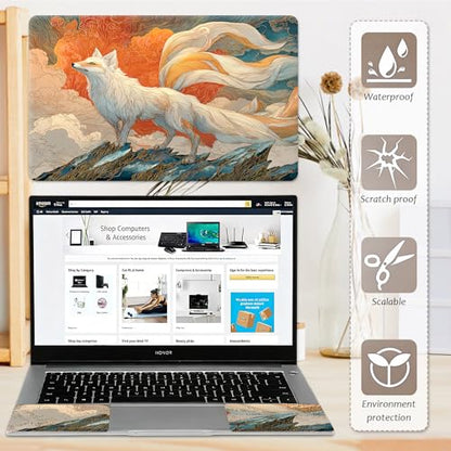Laptop Skin 12.1-15.6 inch Removable Universal Reusable Laptop Sticker Decal,Waterproof No Residue Vinyl Cover,Scratch-Resistant Cuttable Full Wrap Sticker for Notebook, Orange and White Fox - color: Orange And White Fox