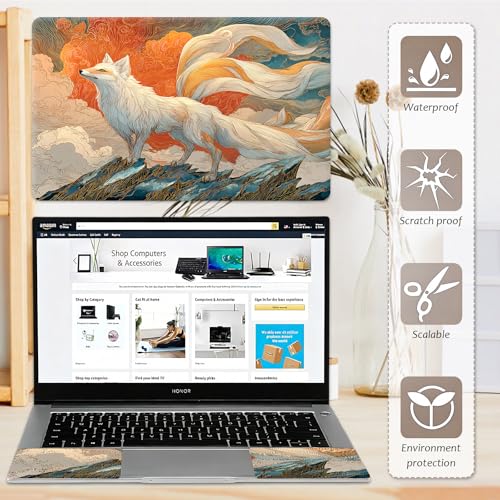 Laptop Skin 12.1-15.6 inch Removable Universal Reusable Laptop Sticker Decal,Waterproof No Residue Vinyl Cover,Scratch-Resistant Cuttable Full Wrap Sticker for Notebook, Orange and White Fox - color: Orange And White Fox