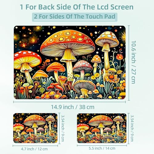 Universal Laptop Skin Decal, 3-Piece Vinyl Protector for 12 13 14 15.6" Notebook, Waterproof Anti-Scratch, Easy Trim & Bubble-Free Finish, Mushrooms Wildflowers - color: Mushrooms Wildflowers