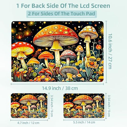 Universal Laptop Skin Decal, 3-Piece Vinyl Protector for 12 13 14 15.6" Notebook, Waterproof Anti-Scratch, Easy Trim & Bubble-Free Finish, Mushrooms Wildflowers - color: Mushrooms Wildflowers