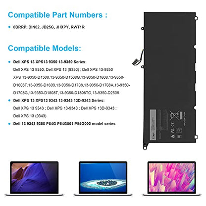 TREE.NB JD25G Laptop Battery for Dell XPS 13 XPS 13 9350 9343 XPS13 13D XPS13D 13-9343 13-9350 13D-9343 13D-9343-1708, 090V7W 0DRRP 0RWT1R RWT1R JHXPY53 05K9CP, 90V7W 0N7T6 P54G 5K9CP JHXPY - size: ‎JD25G