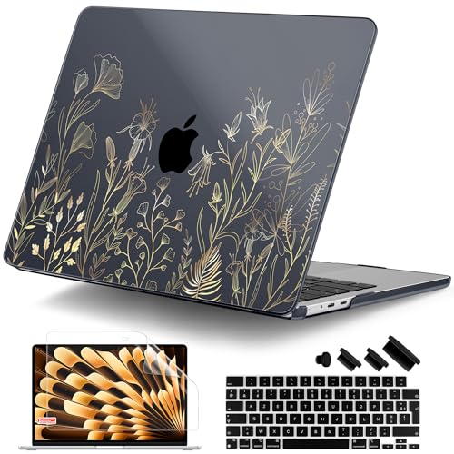DONGKE for MacBook Air 13 Inch Case M5 2026 M4 2025 M3 M2 2024-2022 A3449 A3240 A3113 A2681, Plastic Hard Shell & Keyboard Cover & Screen Film for MacBook Air 13.6 Inch Case - Floral Blooming - color: Floral Blooming D155