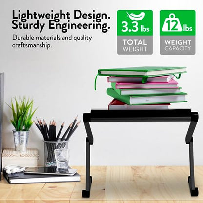 Uncaged Ergonomics Adjustable Book Holder, Tablet & Laptop Stand, Aluminum Portable Reading Stand for Textbooks & Cookbooks, Recipe Holder for Kitchen Counter, Black - color: Black