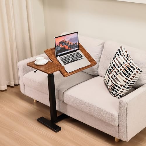 Adjustable Overbed Bedside Table with Hidden Wheels, Pneumatic Tilt Board Rolling Laptop Standing Desk Cart, Mobile Over Bed Sofa Chair Side End Tables, Walnut (Walnut) - color: Walnut