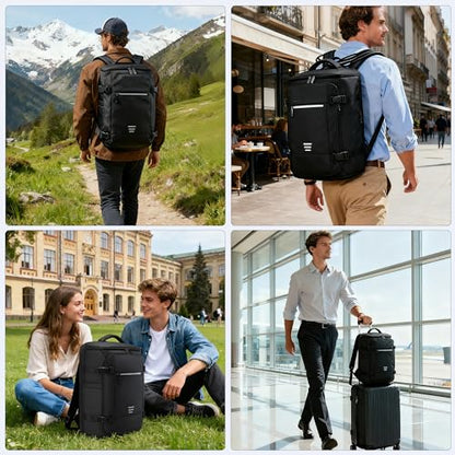 Flight Approved Travel Backpack for Men Women Large Lightweight Carry-on Laptop Backpack 30L Business Backpack Water-Resistant Rucksack Fits 17.3 inch Laptop for College Work Travel with a Small Bag