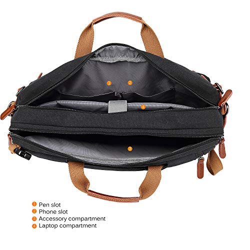 CoolBELL 15.6Inches Convertible Backpack Messenger Shoulder bag Laptop Case Handbag Business Briefcase Multi-functional Travel Rucksack Fits 15.6 Inch Laptop For Men/Women (Cancas Black) - color: Canvas Black, size: 15.6 Inches