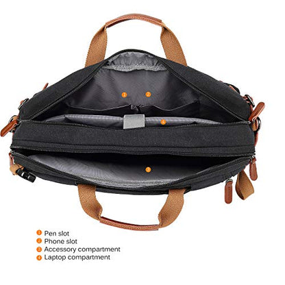 CoolBELL 15.6Inches Convertible Backpack Messenger Shoulder bag Laptop Case Handbag Business Briefcase Multi-functional Travel Rucksack Fits 15.6 Inch Laptop For Men/Women (Cancas Black) - color: Canvas Black, size: 15.6 Inches