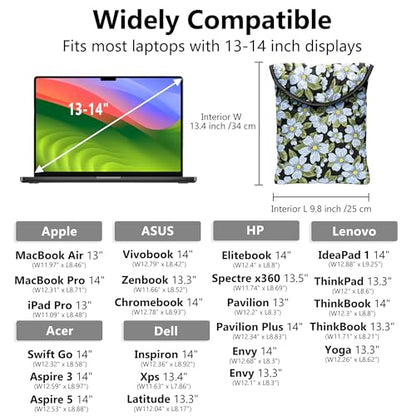 Puffy Laptop Sleeve 13-14 Inch, Soft Laptop Case, Blue Flower | Compatible with 15-16 Inch Macbook Pro/Air, Asus/Dell Xps/Lenovo Laptops, Protective Carrying Bag for Women and Men - color: Blue Flower, size: 13/14