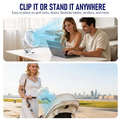 8-Inch Rechargeable Clip on Fan, 10000mAh Portable Camping Fan with LED Light, 9-Speed Ultra Quiet Airflow, 30H Runtime, 360° Rotating Desk Fan for Golf Cart, Bedroom, Office, Dorm, White - color: White
