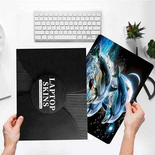 Universal Laptop Skin Sticker with 2 Wrist Pad Skins, Waterproof Scratch Resistant Vinyl Laptop Cover Decal, Cut to Fit for 11–15.6 Inch MacBook HP Dell Lenovo, Dolphins Moon - color: Dolphins Moon