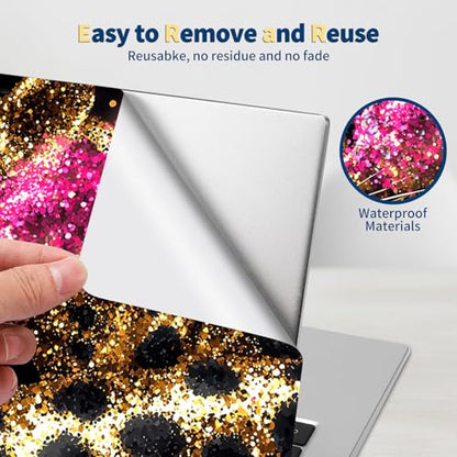 Universal Laptop Skin for 13-16 Inch Laptops,Vinyl Protective Sticker Decal,Easy DIY Trim-to-Fit for HP/Dell/MacBook,Bubble-Free & Removable,Gold Sequeined Leopard - color: Gold Sequeined Leopard