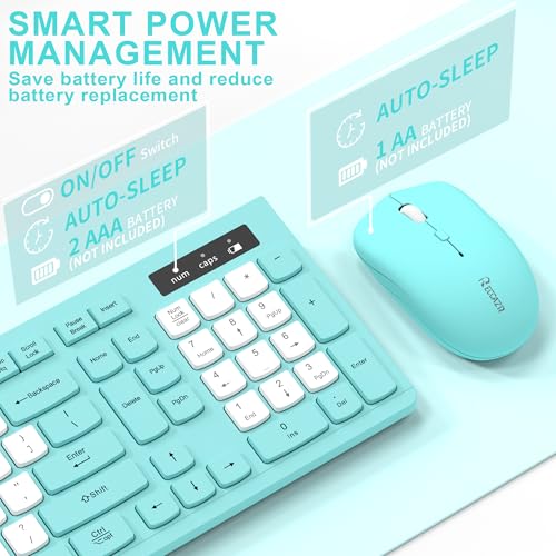 Wireless Keyboard and Mouse Combo, Full-Sized Quiet Wireless Keyboard and Adjustable DPI Mouse, 2.4GHz USB Receiver, Keyboard and Mouse for PC, Windows, Desktop, Laptop (Tiffany Blue and White-B) - color: Tiffany blue and white-B
