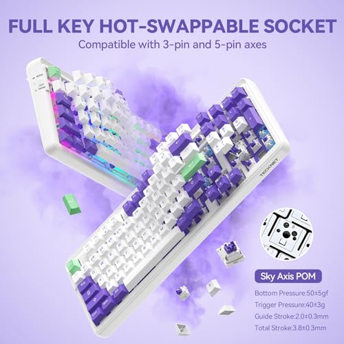 TECKNET Mechanical Keyboard,Tri-Mode Hot Swappable 96% Compact Keyboard | Tri-mode BT5.0/2.4G/USB-C,RGB backlit,pre-lubed switches,96% layout,works with PC,Laptop and Mac for gaming and office