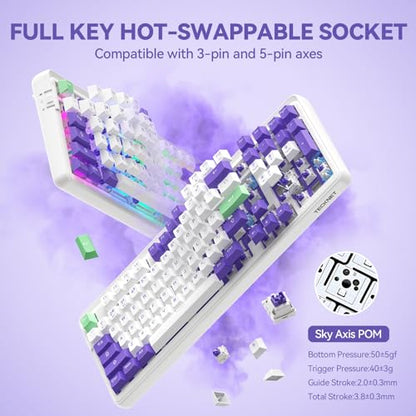 TECKNET Mechanical Keyboard,Tri-Mode Hot Swappable 96% Compact Keyboard | Tri-mode BT5.0/2.4G/USB-C,RGB backlit,pre-lubed switches,96% layout,works with PC,Laptop and Mac for gaming and office