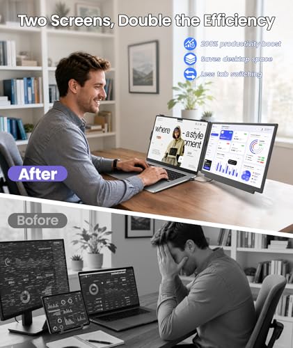 15.6" Laptop Screen Extender, 1080P FHD Detachable Laptop Monitor Extender, One Cable Plug & Play Portable Travel Monitor for 14"-17.3" Laptop Compatible with Wins/Mac/Chrome/Android - size: 15.6" Dual Screen