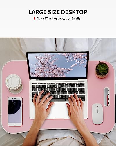 FISYOD Foldable Laptop Table, Portable Lap Desk Bed Table Tray, Laptop Stand with Cup Holder & Tablet Slot & Lifting Handle for Working Writing Drawing & Eating (Pink) - color: Pink