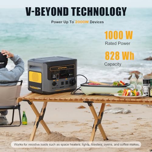 VTOMAN FlashSpeed 1000 Portable Power Station, 828Wh LiFePO4,1000W output | Expandable to 2376Wh, 1H fast charge (0-80%), 2000W peak output, solar generator, home backup, camping, power outages