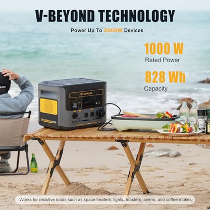 VTOMAN FlashSpeed 1000 Portable Power Station, 828Wh LiFePO4,1000W output | Expandable to 2376Wh, 1H fast charge (0-80%), 2000W peak output, solar generator, home backup, camping, power outages