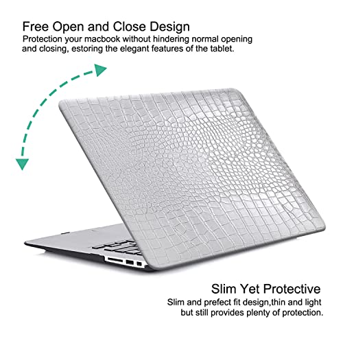DTangLsm for Crocodile MacBook Air 15 inch Case 2026 2025-2023 M5 M4 M3 M2 | Model A3448 A3241 A3114 A2941, Crocodile Skin Alligator PU Leather Hard Shell Mac Air 15 Case & Keyboard Cover, Shiny Silver - color: Crocodile Shining Silver