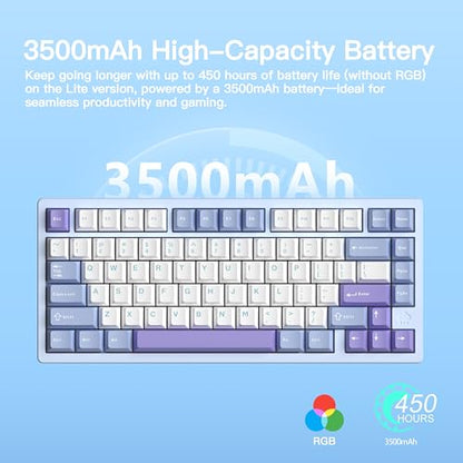 KEEBMONKEY WOBKEY Rainy 75 CNC Aluminum HMX/JWK/Cocoa Switches Triple-Mode Connectivity Mechanical Keyboard with Superior Acoustics, RGB/PP/Gradient Glass/3500mAh/Violet Switch (Standard - Blue) - style: Standard - Blue