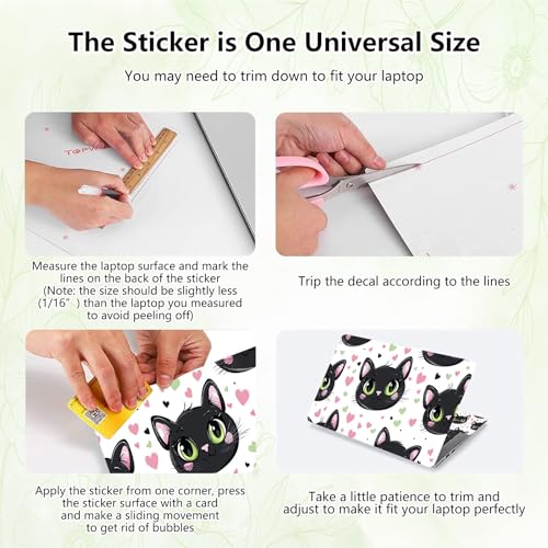Laptop Skin Sticker Decal, Universal Reusable Vinyl Laptop Cover for 12" 13" 13.3" 14" 15" 15.4" 15.6" Notebook PC, Waterproof Scratch-Resistant with 2 Wrist Pads, Easy to Apply & Remove,Cute Cat - color: Cute Cat