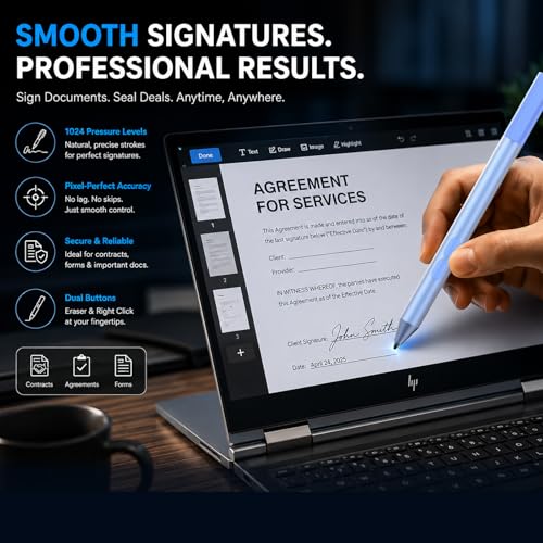 Active Digital Pen for HP Envy x360 Pavilion Spectre Omnibook Touchscreen | MPP 1.51, 2500H Battery Life, 1024 Pressure, Palm Rejection, Dual Side Button Pixel-Perfect Precision for Drawing Note Taking - color: Sapphire