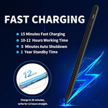 Stylus Pen Android for AMZ Tablet HD 10/Max 11 Compatible with Samsung/Lenovo,Accurate， Push-Button Switch On/Off,Long Battery Life+2Tips(NW Black) - color: NW Black