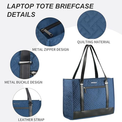 EMPSIGN Laptop Tote Bag for Women 16 Inch, Stylish Computer Shoulder Tote Bag for Work, Large Capacity Quilted Laptop Briefcase, Waterproof Women Business Office Bag, Quilted Haze Blue - color: Quilted Haze Blue