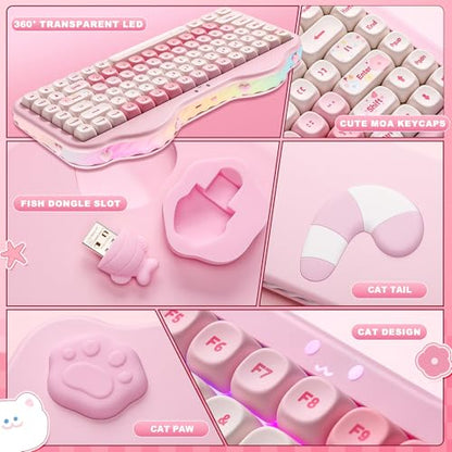 YUNZII C75 Cute 75% Wireless Mechanical Keyboard (Pink, Candy Switch) | Creamy Cake Keyboard, BT5.0/2.4G/USB-C, Hot-Swap, NKRO, PBT MOA Keycaps,5500mAh RGB Gasket Mount for Mac/Win/Gaming/Office - color: Pink, size: Candy Switch