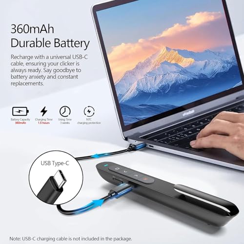 Bluetooth Presentation Clicker for PowerPoint, Wireless Presenter | ①Green laser pointer②Projector clicker③USB Powerpoint Clicker ④USB-C rechargeable slide clicker⑤Customizable Button⑥Bluetooth - color: Green - Rechg. - USB-A&BLE