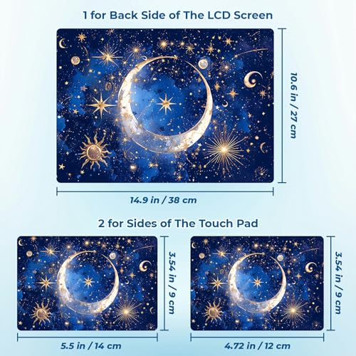Reusable Universal Laptop Skin Sticker, Cut to Fit for 11.6–15.6 Inch Laptops, Waterproof Protective Film, No-Residue - Celestial Moon and Stars - color: Celestial Moon and Stars
