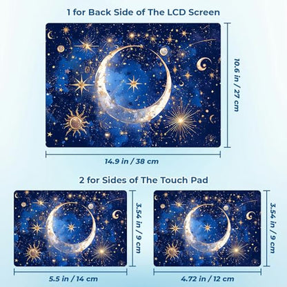 Reusable Universal Laptop Skin Sticker, Cut to Fit for 11.6–15.6 Inch Laptops, Waterproof Protective Film, No-Residue - Celestial Moon and Stars - color: Celestial Moon and Stars