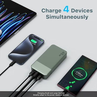 NOBIS Portable Charger 45W 20000mAh Power Bank Fast Charging | 2C+2A Battery Pack with C to C Cable, Battery Bank with Digital Display for iPhone Android Laptop etc - color: Green