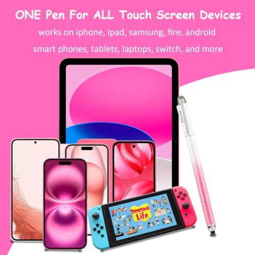 Penyeah Capacitive Stylus, Drawing Stylus for Nintendo Switch-Gradient Pink | 4 in 1, Universal Stylus Pen for Touchscreen, Compatible with Switch/iPhone/iPad/Samsung/Fire/Android Phone & Tablet/eReader - color: gradient pink