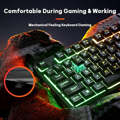 Redragon K521 Upgrade Rainbow LED Gaming Keyboard, 104 Keys Wired Mechanical Feeling Keyboard with Multimedia Keys, One-Touch Backlit, Anti-Ghosting, Compatible with PC, Mac, PS4/5, Xbox - color: Black