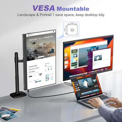 18.5 Inch Portable Monitor, FHD 120Hz IPS HDR 125% sRGB USB-C HDMI External Travel Monitor with Built-in Speakers, VESA Compatible for Laptop MacBook PC Surface PS5 Xbox - size: 18.5