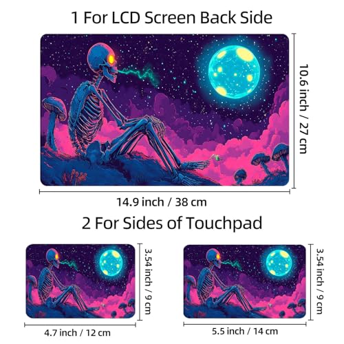 Universal Laptop Skin Sticker Decal, 12"-15.6" Aesthetic Vinyl Wrap, Neon Skeleton Glowing Moon Waterproof Notebook Cover Art Protector for MacBook HP Dell Lenovo, Fits 13" 14" 15" 15.6" - color: Neon Skeleton Glowing Moon