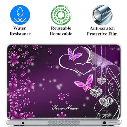 Meffort Inc Personalized Laptop Skin Sticker Cover Art Decal with Wrist Pad, Customize Your Text (12-12.5 Inch, Purple Hearts Butterflies) - color: Purple Hearts Butterflies, size: 12 - 12.5 Inch