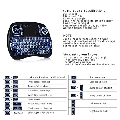 iPazzPort (Upgrade Mini Bluetooth Keyboard with Touchpad Handheld, Backlit Mini Wireless Keyboard with 2.4G USB Dongle for Android TV Box/FireStick/Laptop/PC 21SM