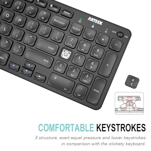 Arteck 2.4G Wireless Keyboard Ultra Slim Full Size Keyboard with Numeric Keypad and Media Hotkey for Computer/Desktop/PC/Laptop/Surface/Smart TV and Windows 10/8/ 7 Built-in Rechargeable Battery