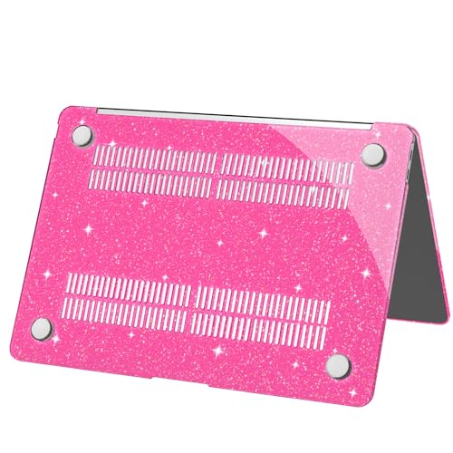 G JGOO for MacBook Air 13 inch Case 2021 2020-2018 M1 A2337 A2179 A1932 | Glitter Protective Plastic Hard Shell for MacBook Air 13.3 inch Case + Keyboard Cover + Screen Protector, Sparkly Hot Pink - color: Hot Pink