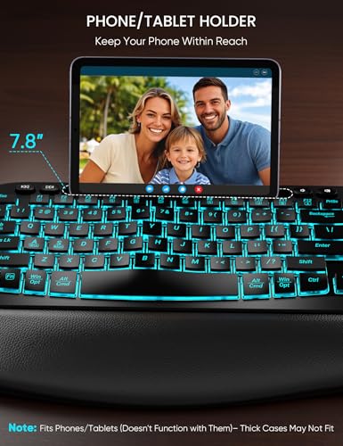 SABLUTE MA22 Pro Wireless Keyboard and Mouse Combo - Ergonomic Wave Keyboard with Soft Leather Wrist Rest, Phone Holder, Rechargeable, RGB Backlit Mouse, Full-Size Set for Windows/Mac/Computer - color: Black