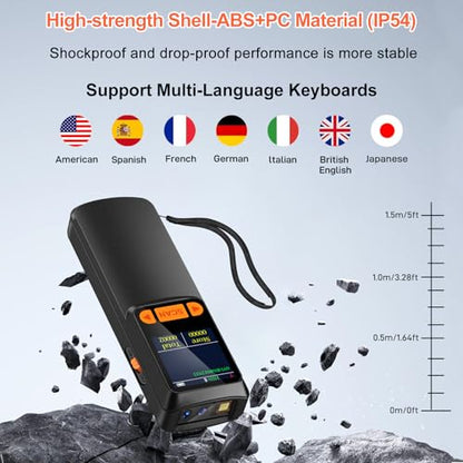 KUIIYER Mini Barcode Scanner, 2D QR 1D Bluetooth Wireless Bar Code Reader | LCD Screen Display & Setting Keypad & AI Voice, Small Portable Handheld Barcode Reader for Smart Phone, Computers & POS