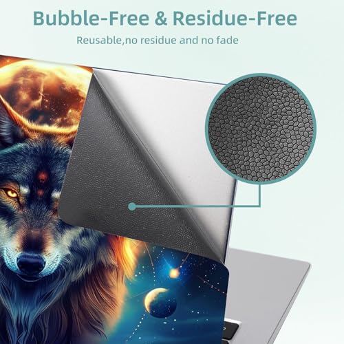 Universal Laptop Skin Decal, 3-Piece Vinyl Protector for 12 13 14 15.6" Notebook, Waterproof Anti-Scratch, Easy Trim & Bubble-Free Finish, Majestic Wolf Under the Moonlight - color: Majestic Wolf Under the Moonlight