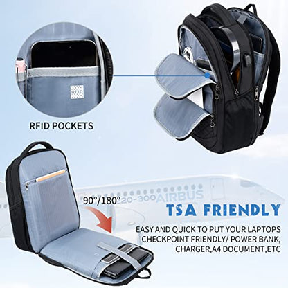 KROSER Travel Laptop Backpack 17 Inch Large Computer Backpack Black | Water-Repellent Daypack, USB Charging Port, RFID Pockets, for Work/Business/College/Men/Women, Quilted - color: Quilted Black